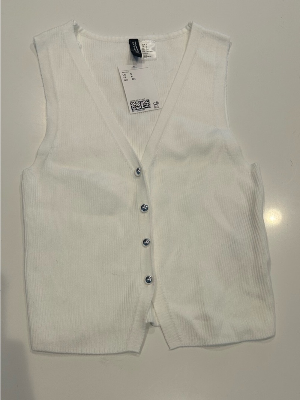 H&M White Ribbed cropped Button-Front Knit Vest size small NWT